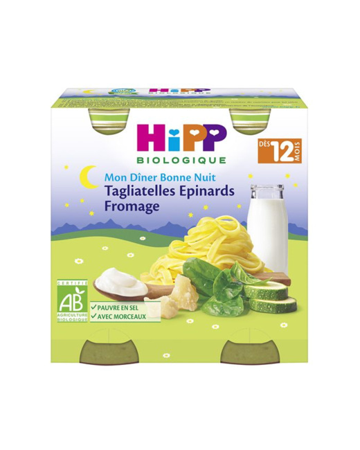 Menu Bonne Nuit Tagliatelles Epinards Fromage - 2 pots x 250g - 12 mois
