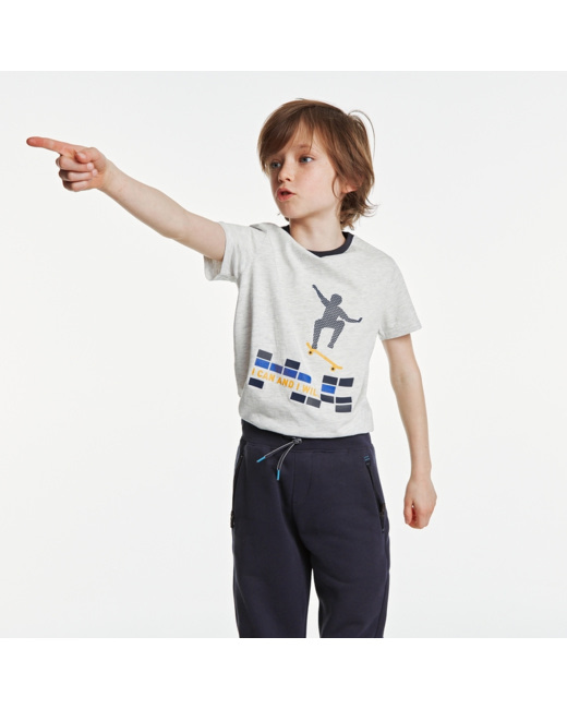 T-shirt flammé motif skate gris garçon