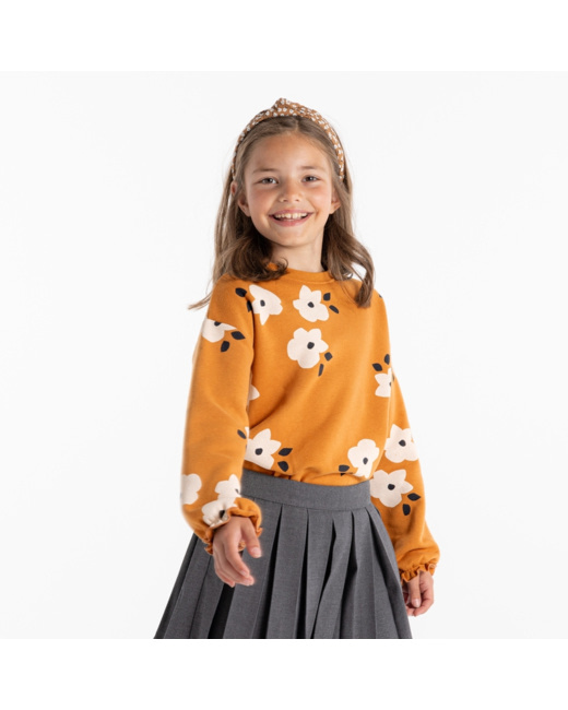 Sweat-shirt imprimé fleurs beige fille