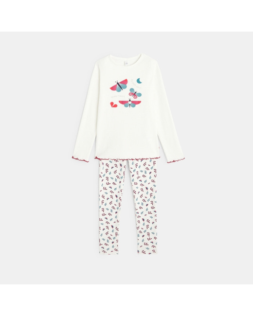 Pyjama 2 pièces en jersey motif papillons rose fille