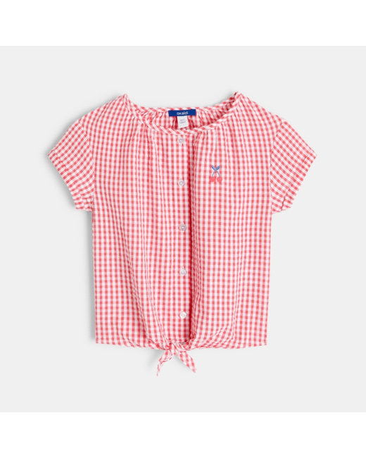 Blouse à carreaux vichy rose fille