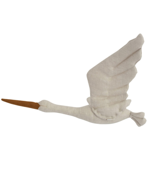 Trophée mural enfant,  Cigogne en lin beige
