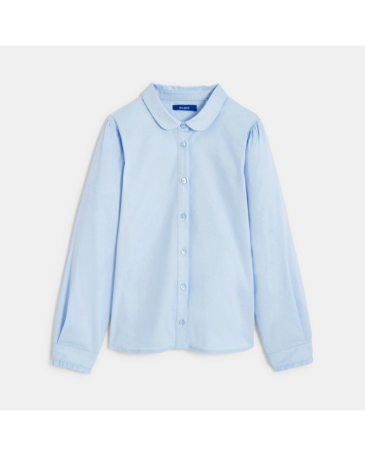 Chemise unie col Claudine turquoise fille