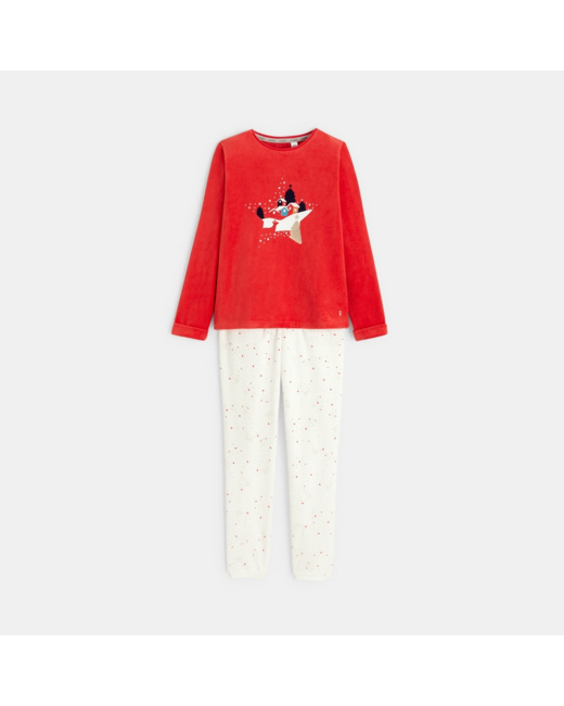 Pyjama 2 pièces en velours motif Noël rouge fille