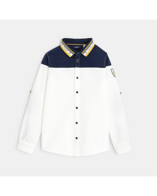 Chemise originale en popeline bicolore blanche garçon