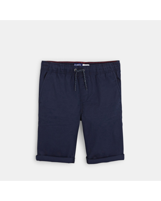 Bermuda slim en toile unie bleu garçon