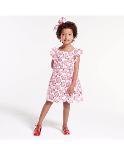 Robe évasée imprimée à mancherons volantés rouge fille
