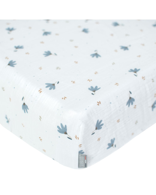 Drap-housse en gaze de coton, Bleuet