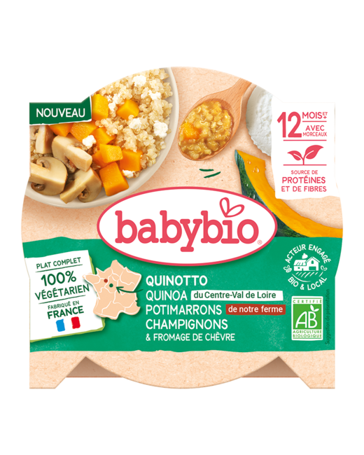 Quinotto végétarien - Quinoa du Centre Val de Loire, Potimarron vert de notre Ferme, Champignons & Fromage de Chèvre