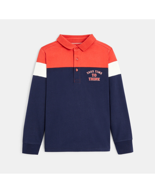 T-shirt rugby tricolore bleu garçon