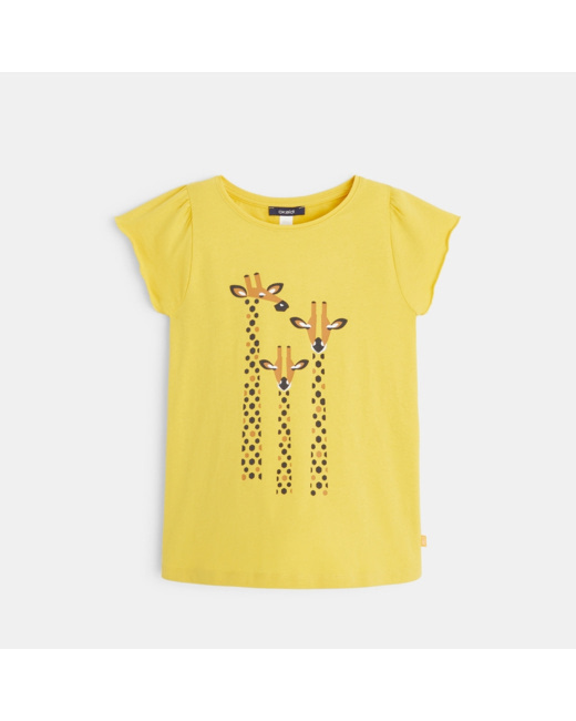 T-shirt imprimé animaux girafes jaune fille