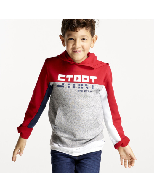 Sweat capuche colorblocks gris garçon