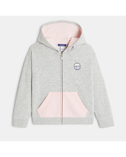 Sweat-shirt à capuche bicolore gris fille