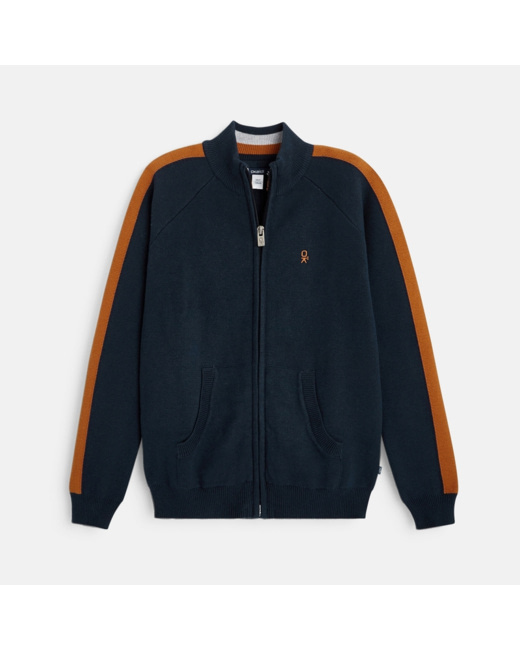 Gilet zippé col montant bleu garçon