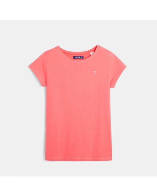 T-shirt uni à liseré brillant rose fille
