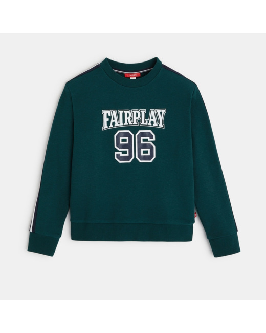 Sweat-shirt à message "Fair Play 96" vert garçon