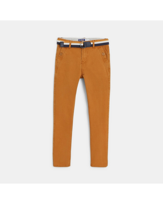 Pantalon chino slim ceinturé en toile unie orange garçon