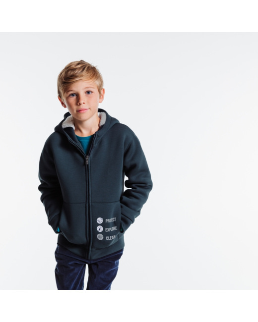 Sweat zippé fourré à capuche gris garçon