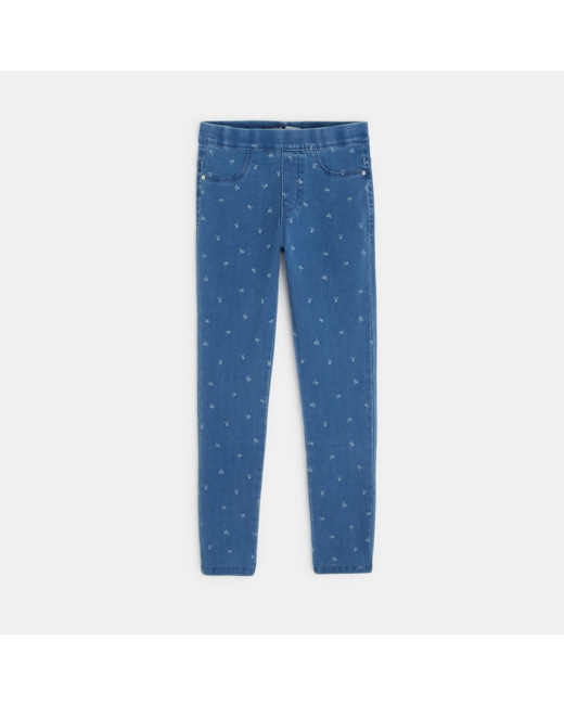 Treggings en jean motif cerises bleu fille