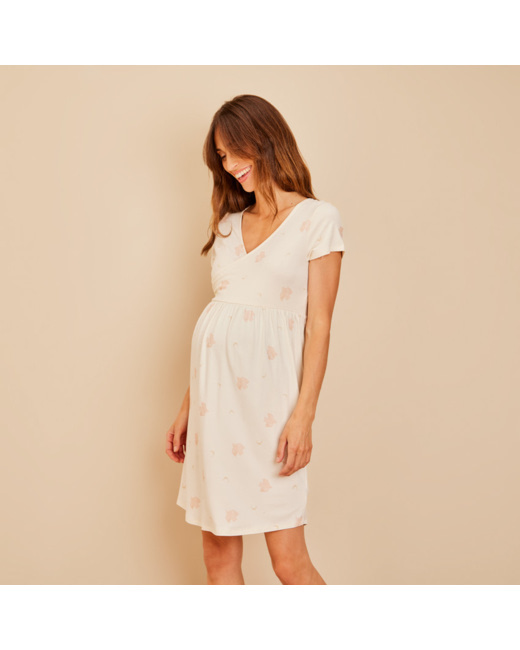 Chemise de nuit en jersey imprimé oiseaux pour femme