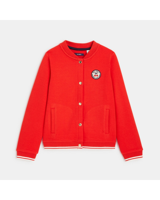 Teddy en molleton écusson cerise rouge fille