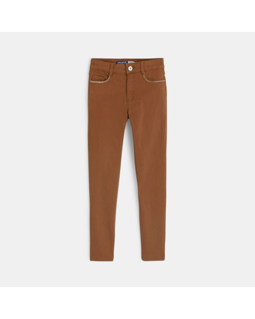 Pantalon skinny en toile unie marron fille