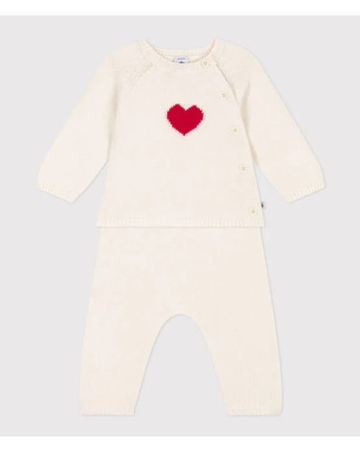 Ensemble 2 pièces en tricot laine et coton Coeur rouge