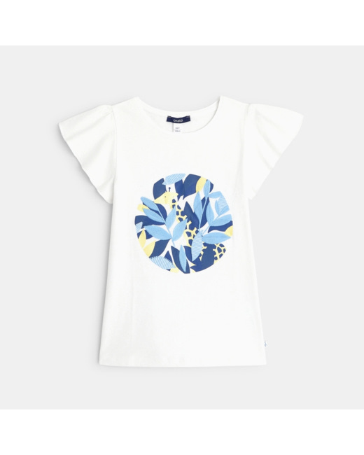 T-shirt à manches papillon motif Girafe blanc fille