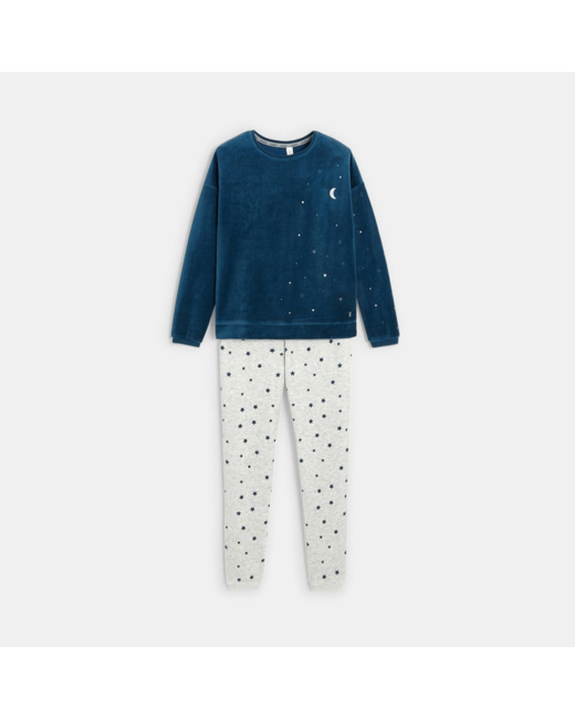 Pyjama en velours à étoiles vert fille