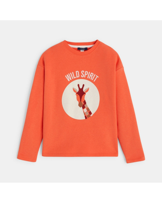 Sweat-shirt brodé motif Girafe orange fille