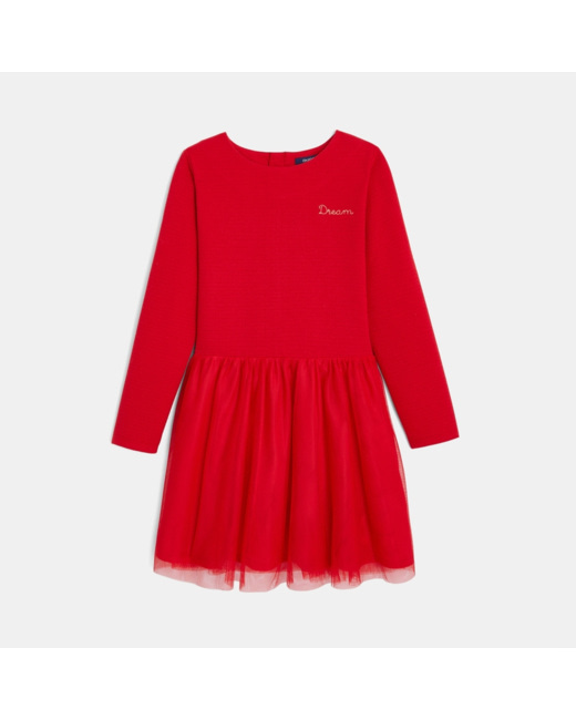 Robe maille pailletée et tulle rouge fille