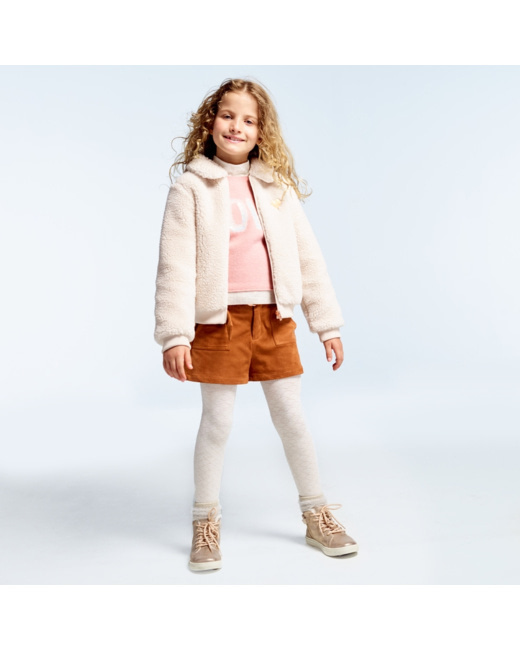 Blouson en fausse fourrure beige fille