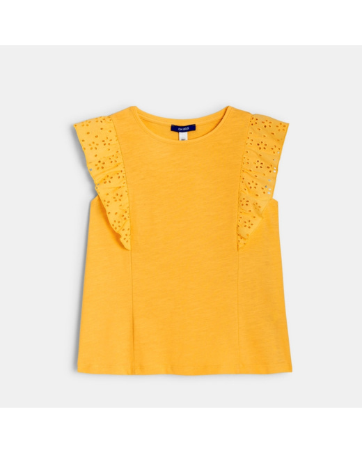 T-shirt détail broderie anglaise jaune fille