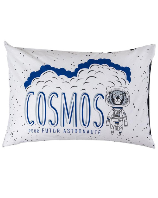 Taie d'oreiller rectangulaire pur coton imprimé constellations et lion cosmonaute cosmic