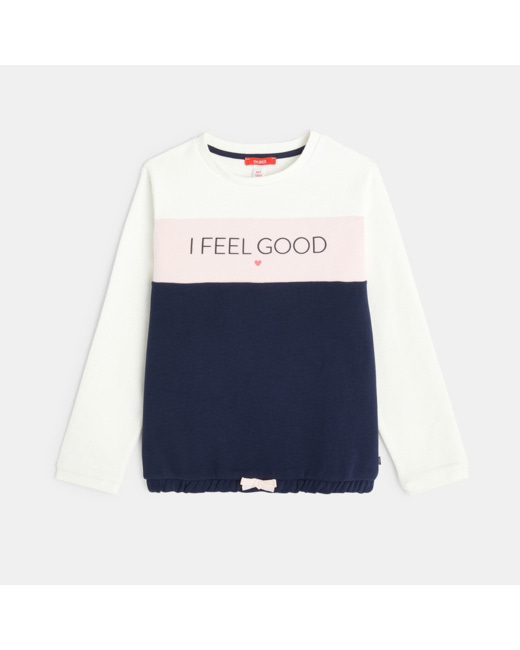 Sweat-shirt à message I feel good blanc fille