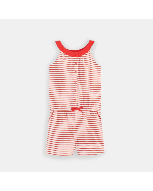 Combishort en jersey rayé rouge fille