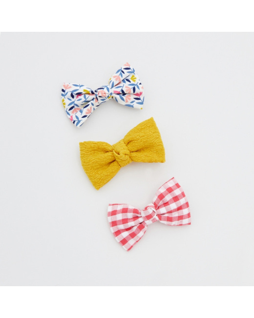 Barrettes nœuds papillon imprimés (lot de 3) rose fille