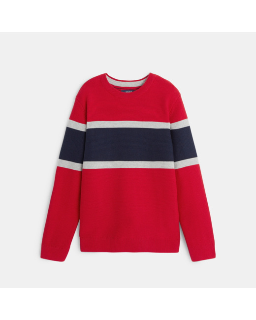Pull col rond à large rayure rouge garçon