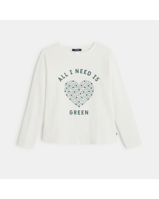 T-shirt à message "All you need is green" blanc fille