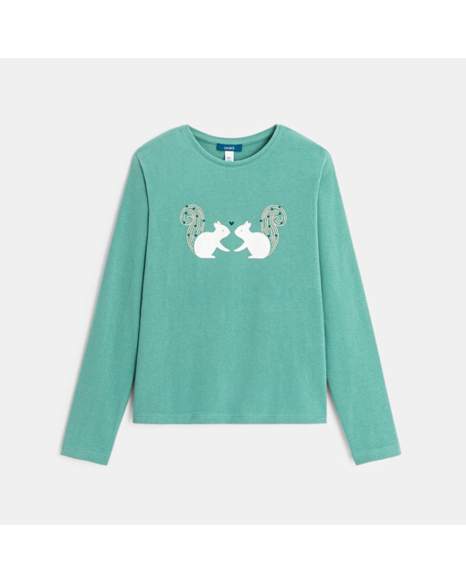 T-shirt motif écureuil turquoise Fille