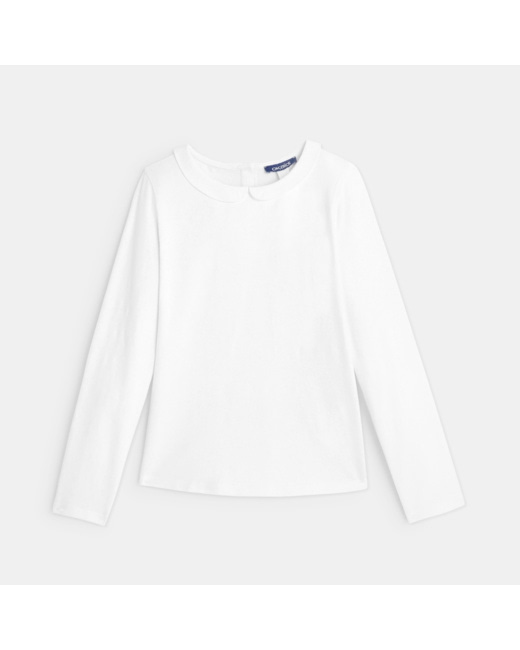 T-shirt uni col claudine blanc fille