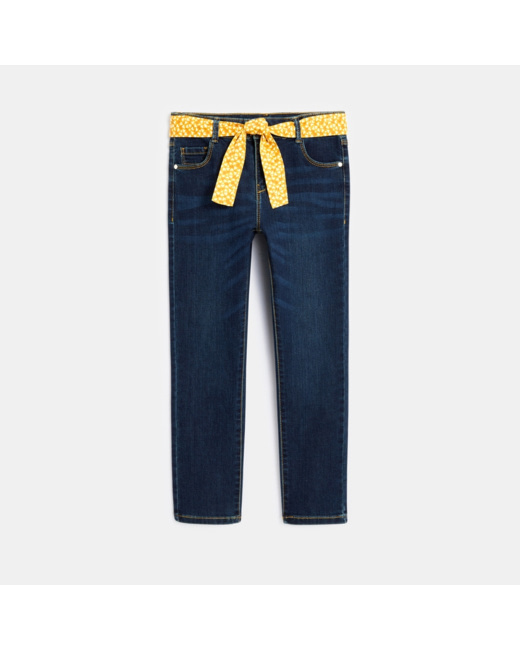 Jean slim ceinturé bleu fille