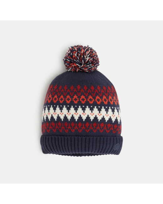 Bonnet à pompon en jacquard scandinave bleu garçon