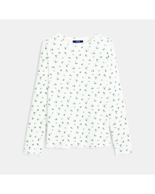 T-shirt en jersey côtelé imprimé vert fille