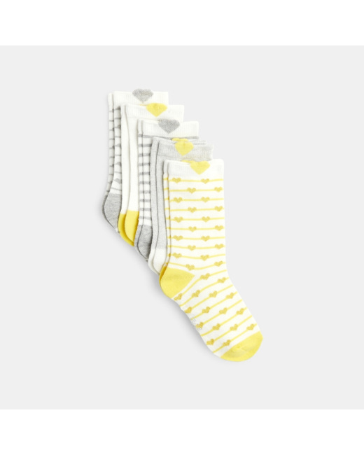 Chaussettes "petits coeurs" (lot de 5) jaunes fille