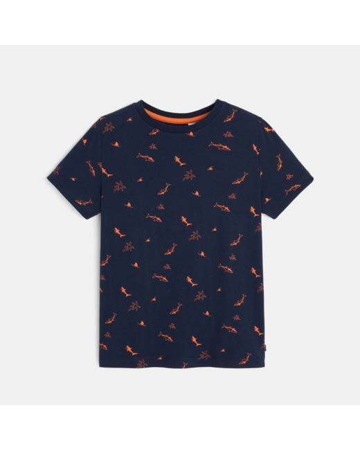 T-shirt manches courtes à petits motifs bleu garçon