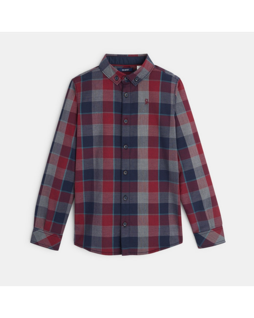 Chemise à carreaux à col boutonné orange garçon
