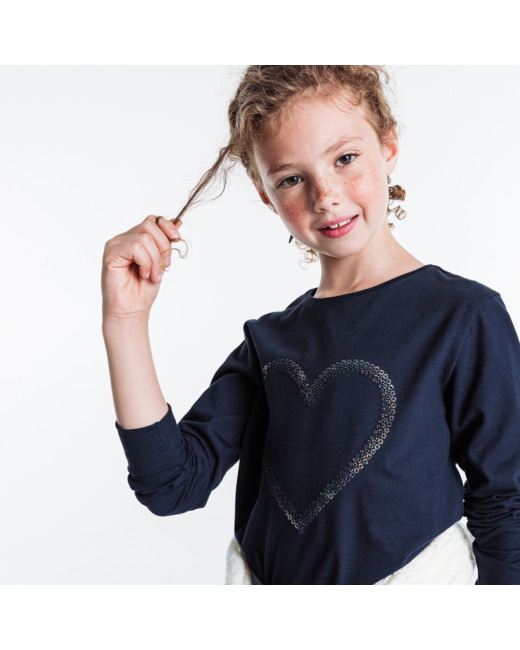 T-shirt à motif en sequins bleu fille
