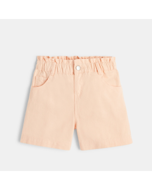 Short taille haute en toile unie orange fille