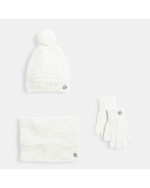 Snood + Gants + Bonnet à pompon beige fille